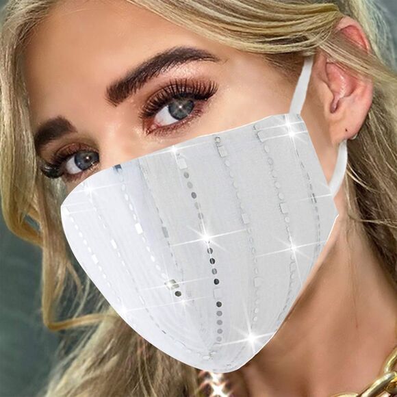 Women's Sparkly Sequin Face Cover Glitter Cotton Sequins Breathable Silver - Picture 6 of 7